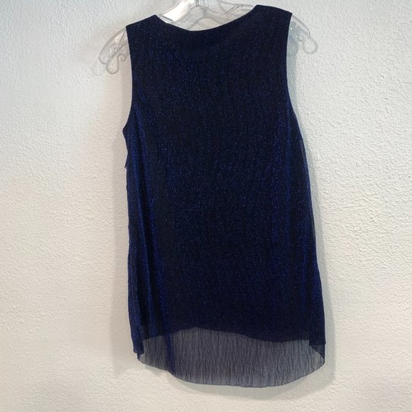Jennie & Marlis Sleeveless Layered Metallic Top HiLo Black Dark Blue V-Neck Sz M - Picture 3 of 8
